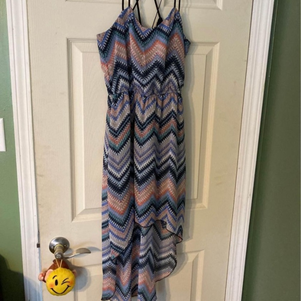 Trixxi Hi Lo High Low Strappy Criss Cross Chiffon Dress Navy womens size small